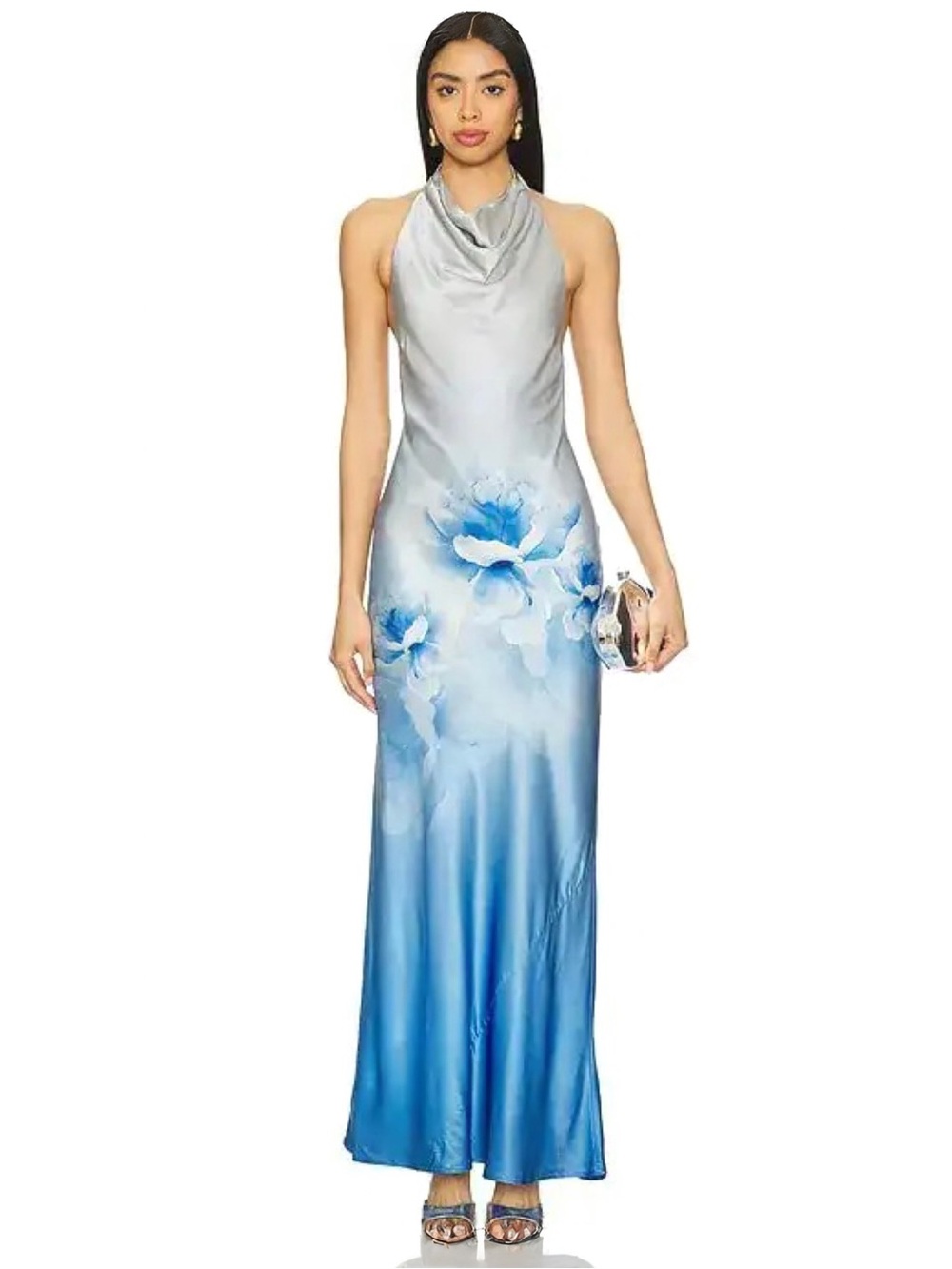 Auteur Studio Lyla Dress Blue Magnolia Print Sz M MSRP $450 Revolve NWT